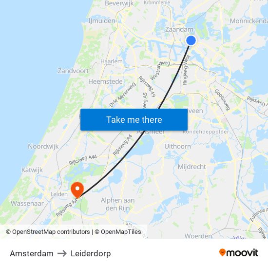 Amsterdam to Leiderdorp map