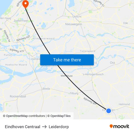 Eindhoven Centraal to Leiderdorp map