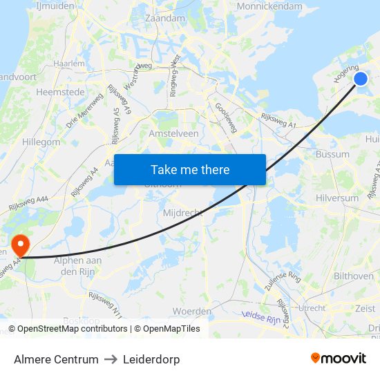 Almere Centrum to Leiderdorp map