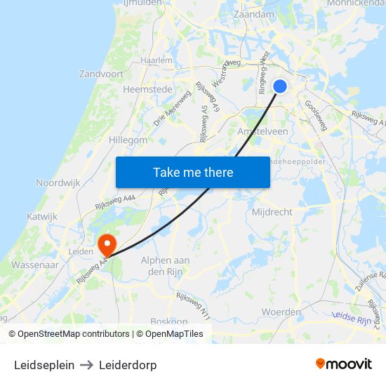 Leidseplein to Leiderdorp map