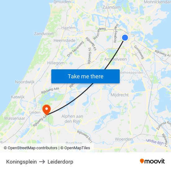 Koningsplein to Leiderdorp map
