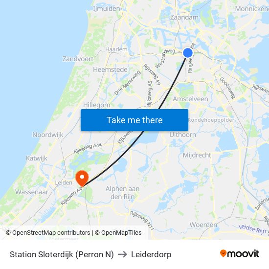 Station Sloterdijk (Perron N) to Leiderdorp map