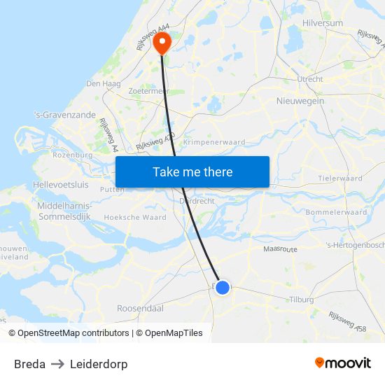 Breda to Leiderdorp map