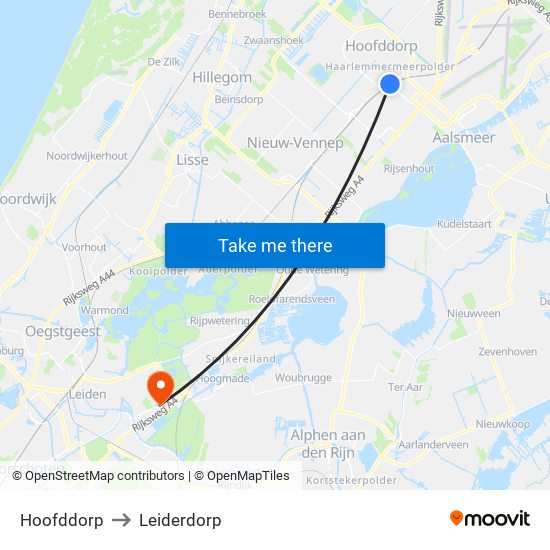 Hoofddorp to Leiderdorp map