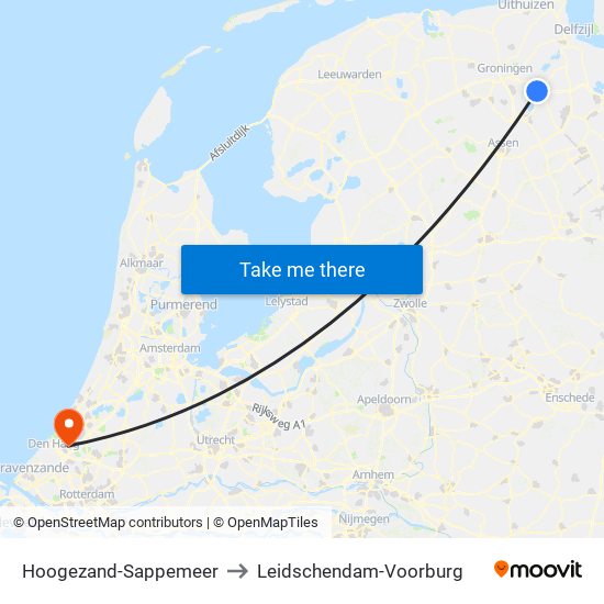 Hoogezand-Sappemeer to Leidschendam-Voorburg map