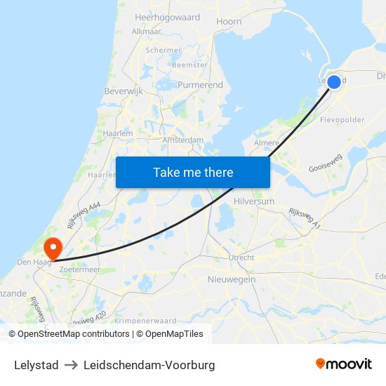 Lelystad to Leidschendam-Voorburg map