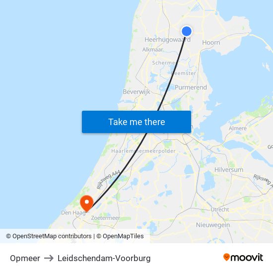 Opmeer to Leidschendam-Voorburg map