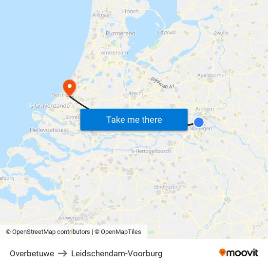 Overbetuwe to Leidschendam-Voorburg map