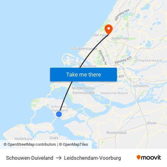 Schouwen-Duiveland to Leidschendam-Voorburg map