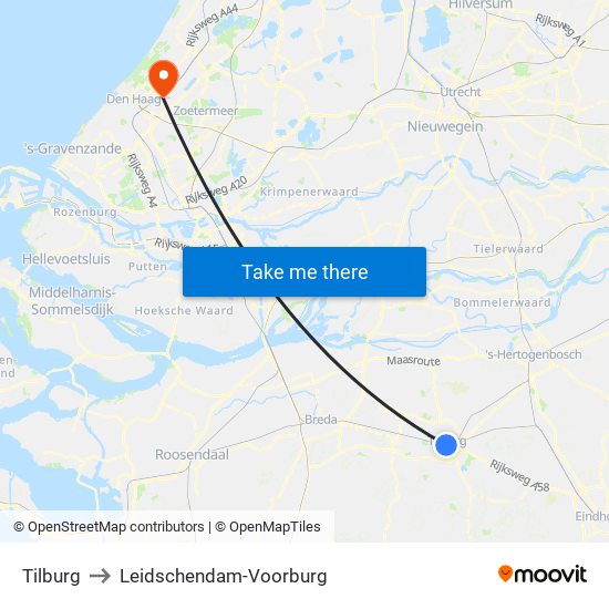 Tilburg to Leidschendam-Voorburg map