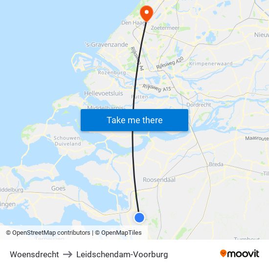 Woensdrecht to Leidschendam-Voorburg map