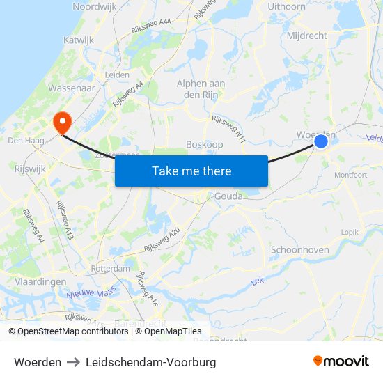 Woerden to Leidschendam-Voorburg map