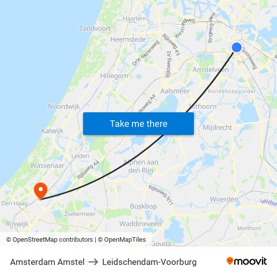 Amsterdam Amstel to Leidschendam-Voorburg map