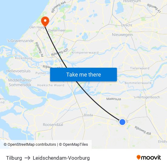 Tilburg to Leidschendam-Voorburg map