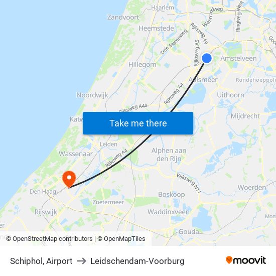 Schiphol, Airport to Leidschendam-Voorburg map