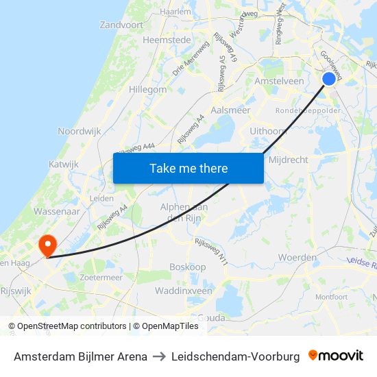 Amsterdam Bijlmer Arena to Leidschendam-Voorburg map