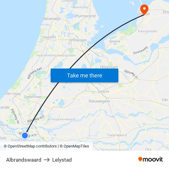 Albrandswaard to Lelystad map