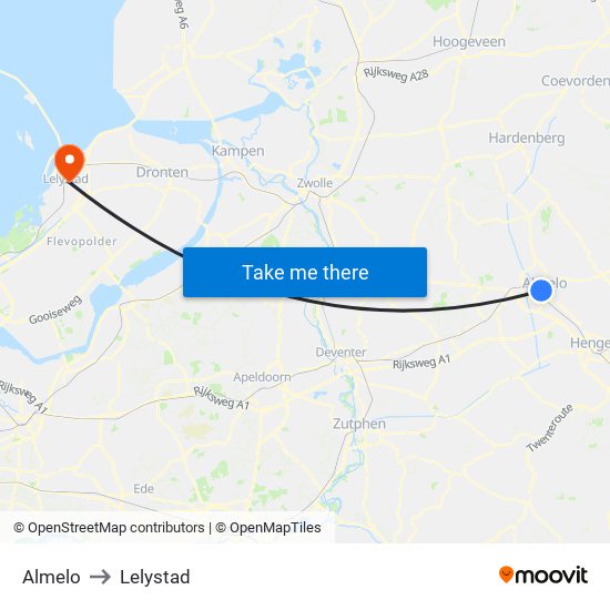 Almelo to Lelystad map