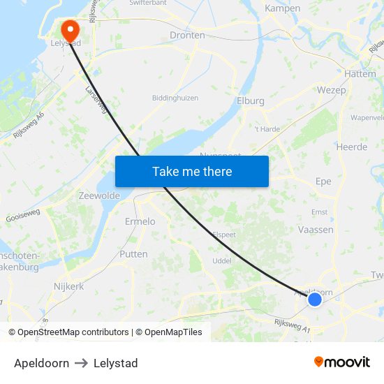 Apeldoorn to Lelystad map