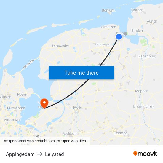 Appingedam to Lelystad map