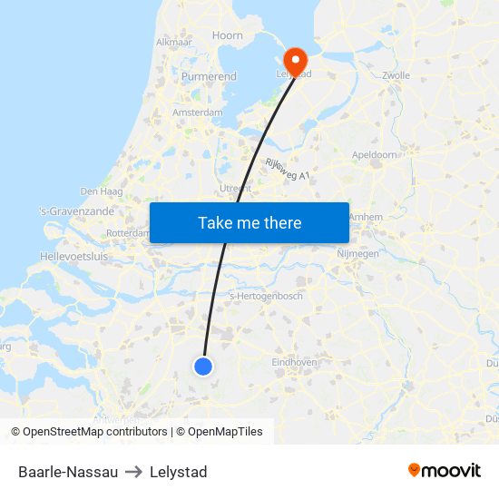 Baarle-Nassau to Lelystad map