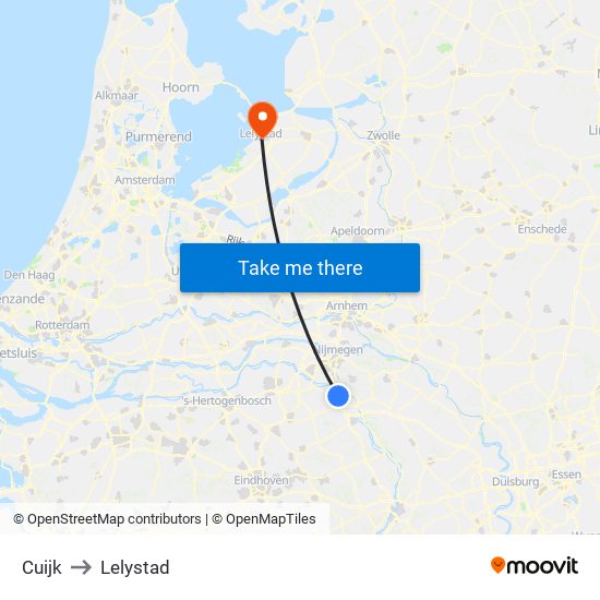 Cuijk to Lelystad map