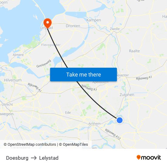 Doesburg to Lelystad map