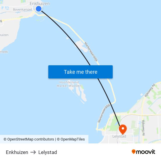 Enkhuizen to Lelystad map