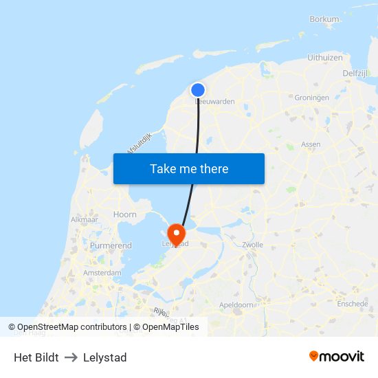 Het Bildt to Lelystad map