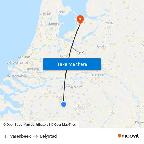 Hilvarenbeek to Lelystad map