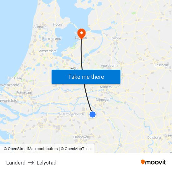 Landerd to Lelystad map