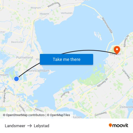 Landsmeer to Lelystad map
