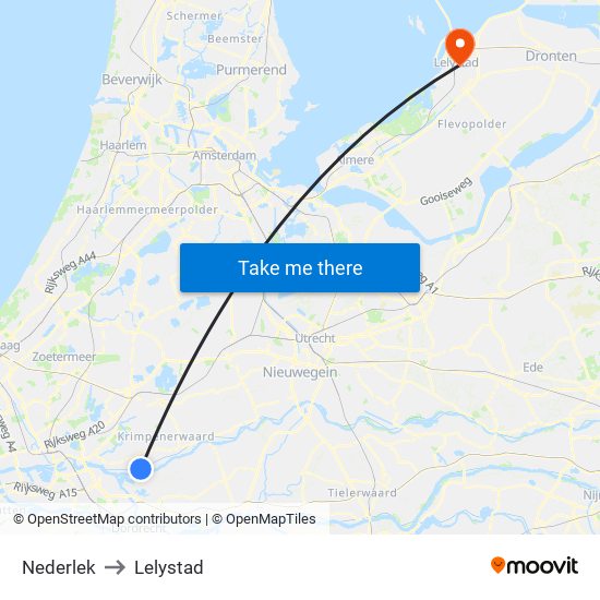 Nederlek to Lelystad map