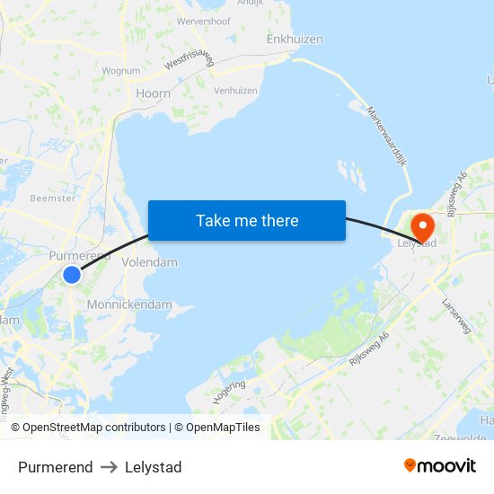 Purmerend to Lelystad map