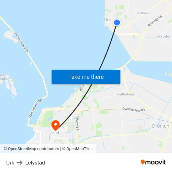 Urk to Lelystad map
