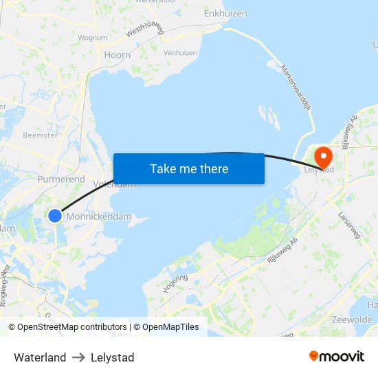 Waterland to Lelystad map