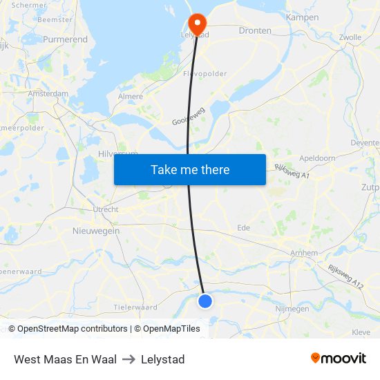 West Maas En Waal to Lelystad map