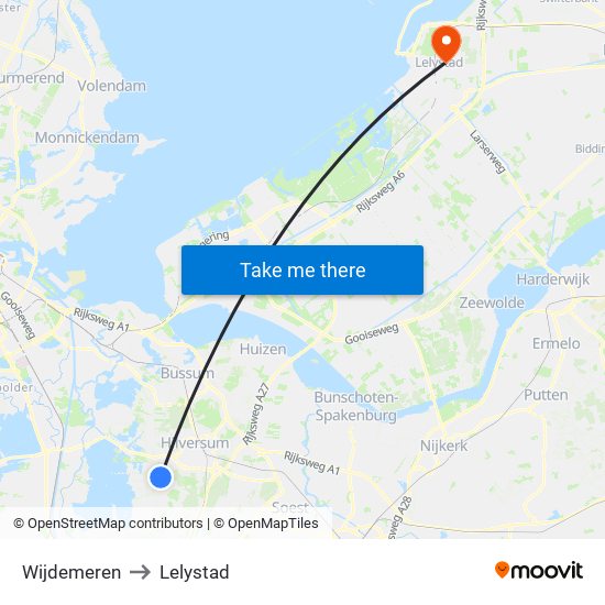 Wijdemeren to Lelystad map