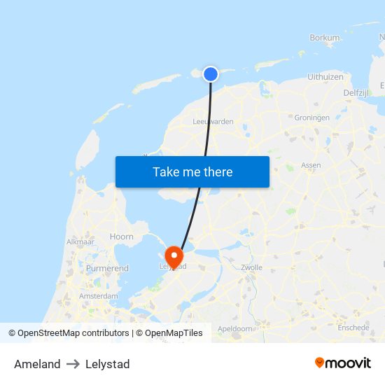 Ameland to Lelystad map