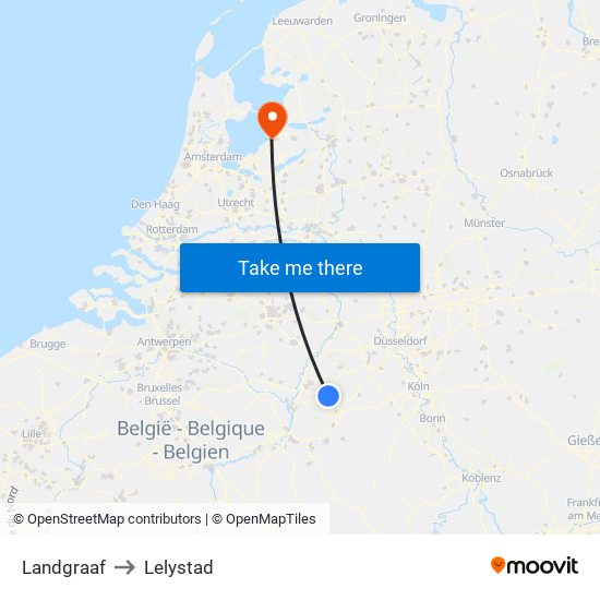 Landgraaf to Lelystad map