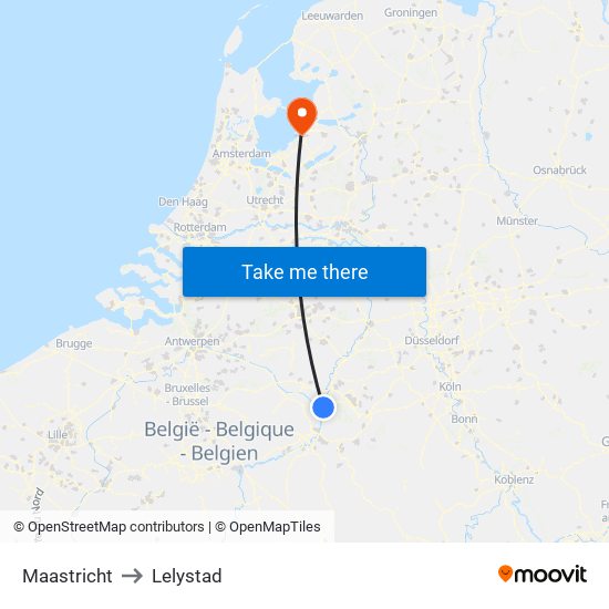 Maastricht to Lelystad map