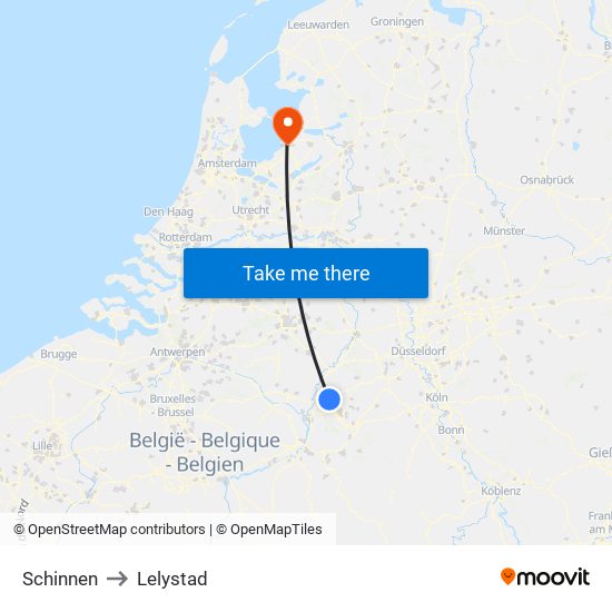 Schinnen to Lelystad map
