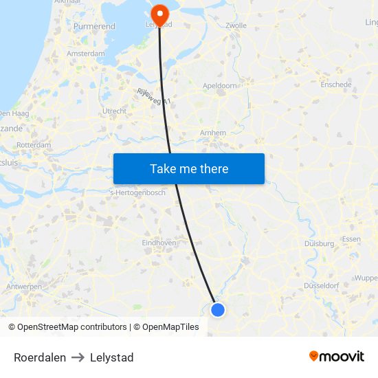 Roerdalen to Lelystad map