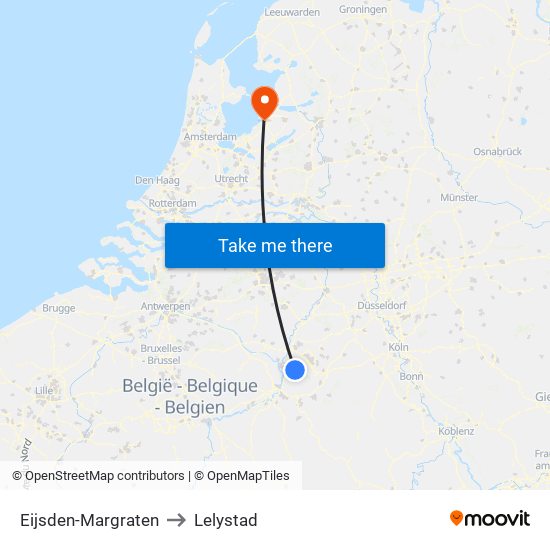 Eijsden-Margraten to Lelystad map