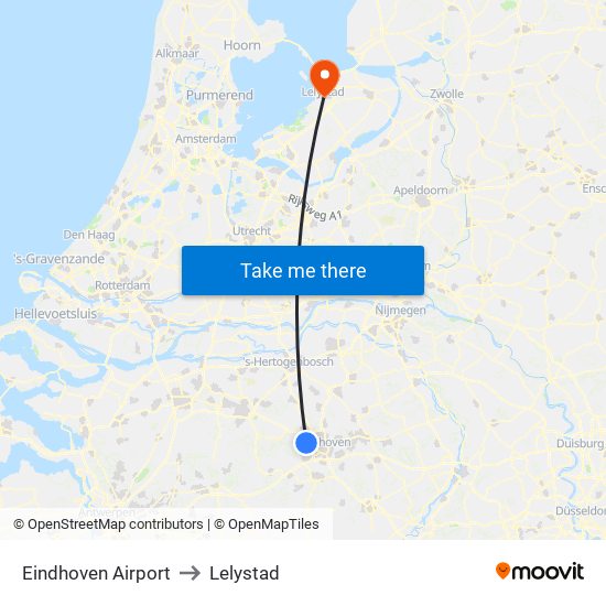 Eindhoven Airport to Lelystad map