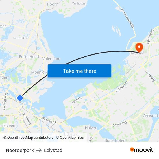 Noorderpark to Lelystad map