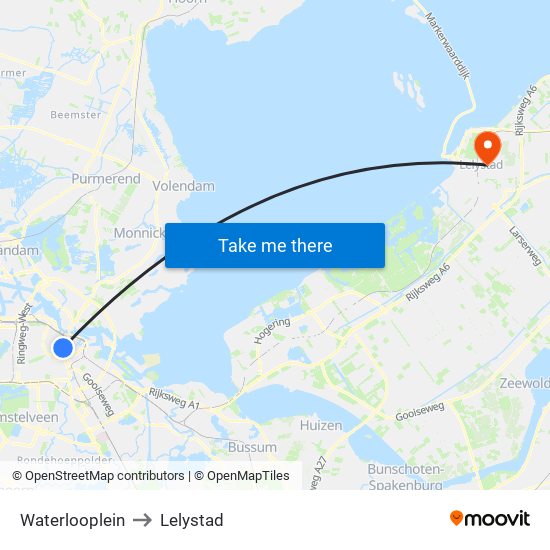 Waterlooplein to Lelystad map