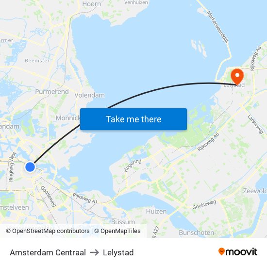 Amsterdam Centraal to Lelystad map