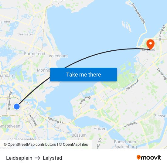 Leidseplein to Lelystad map