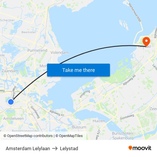 Amsterdam Lelylaan to Lelystad map